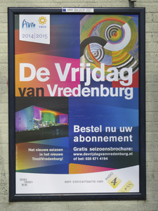 908128 Afbeelding van het affiche 'De Vrijdag van Vredenburg', een concertreeks van de Avro-TROS, op het ...